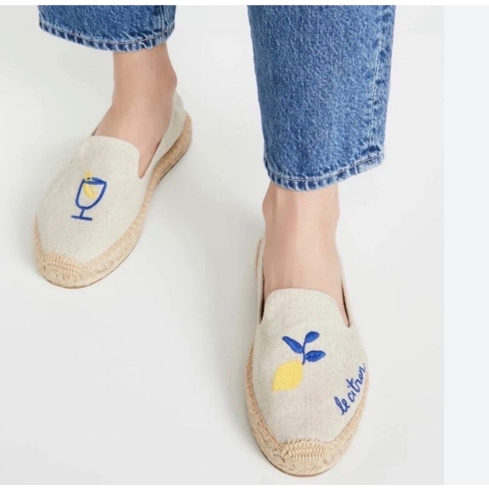 Soludos Limoncello‎ Smoking Espadrilles Women's Size 8.5 Lemon Linen Flats